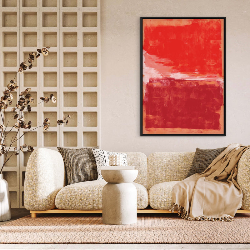 Modern Minimalist Interior Wall Art Styled With A Textured Beige Sofa, Patterned Throw Pillows, A Neutral Knit Throw, And A Sculptural Stone Side Table. Perfect For A Warm Contemporary Living Room.