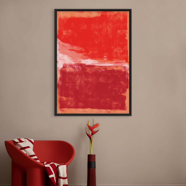 Modern Interior Wall Art Style Styled With A Sculptural Red Chair, Striped Throw Blanket, And A Tall Red Vase With Tropical Florals. Perfect For A Bold Contemporary Living Space.