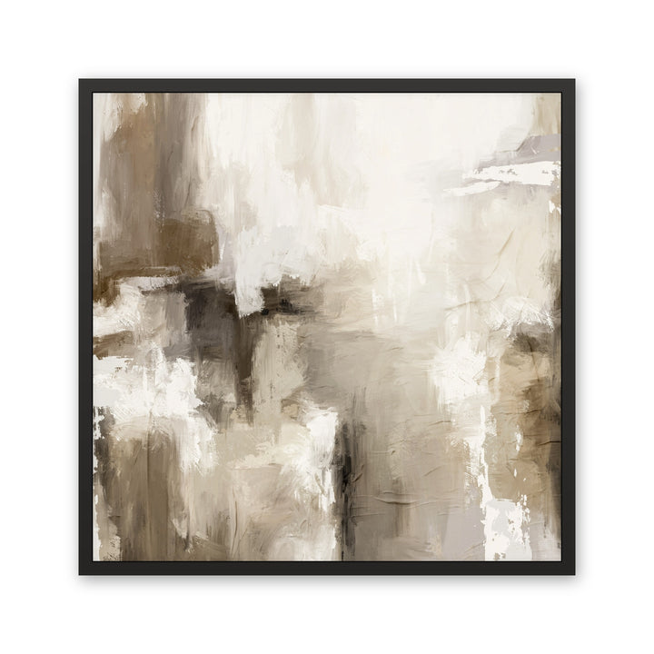 Santorini neutral abstract framed canvas — black frame, front view