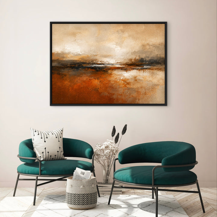 Sienna Drift abstract canvas styled with teal lounge chairs