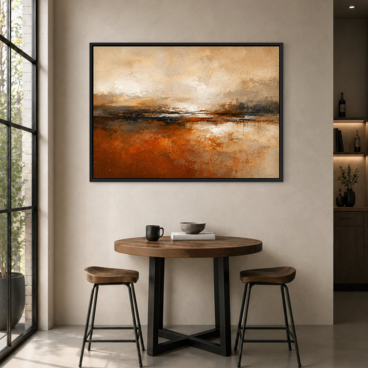 Sienna Drift rust cream and charcoal textured landscape framed canvas