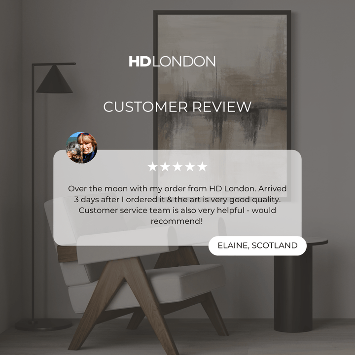 Customer Review For Modern Luxe Minimalist Wall Art Styled With A Mid-Century Lounge Chair, Black Accent Lamp, And A Round Black Side Table. Perfect For A Sleek Contemporary Reading Corner.