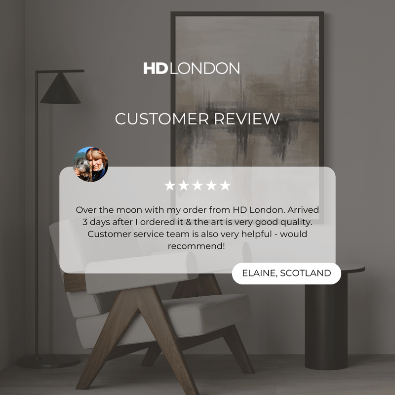 Customer Review For Modern Luxe Minimalist Wall Art Styled With A Mid-Century Lounge Chair, Black Accent Lamp, And A Round Black Side Table. Perfect For A Sleek Contemporary Reading Corner.