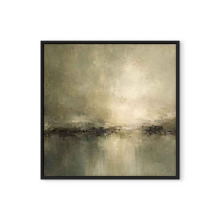 Stillwater Dark green abstract framed canvas on a clean white background