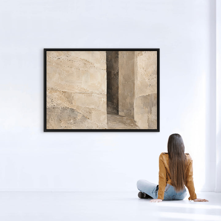 Stone Passage neutral architectural landscape framed canvas styled room view