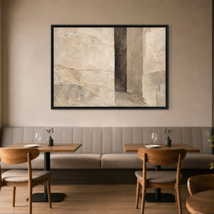 Stone Passage neutral architectural landscape framed canvas styled room view