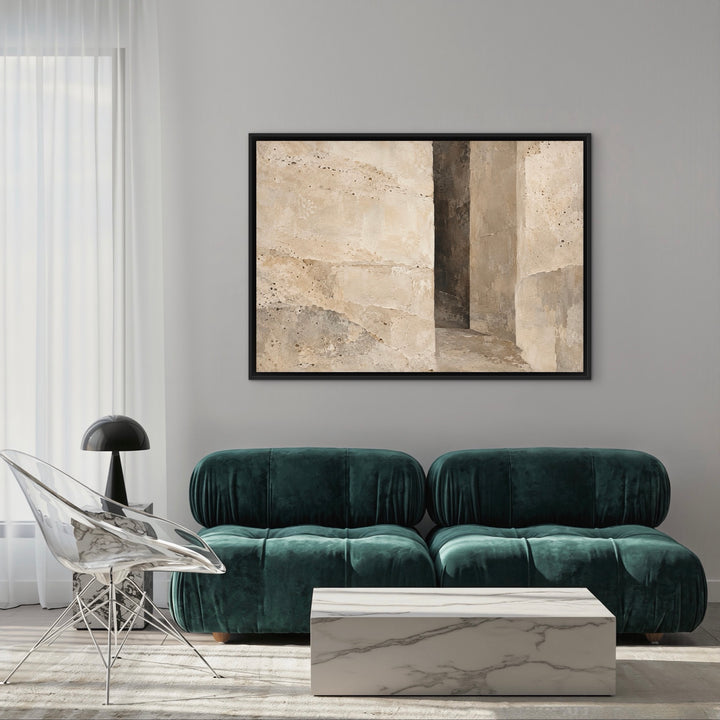 Stone Passage neutral architectural landscape framed canvas styled room view
