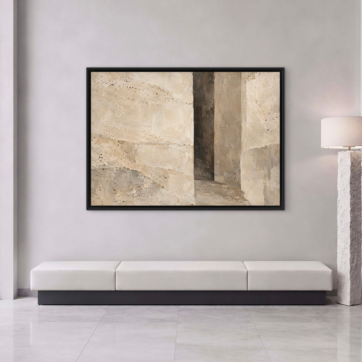 Stone Passage neutral architectural landscape framed canvas styled room view