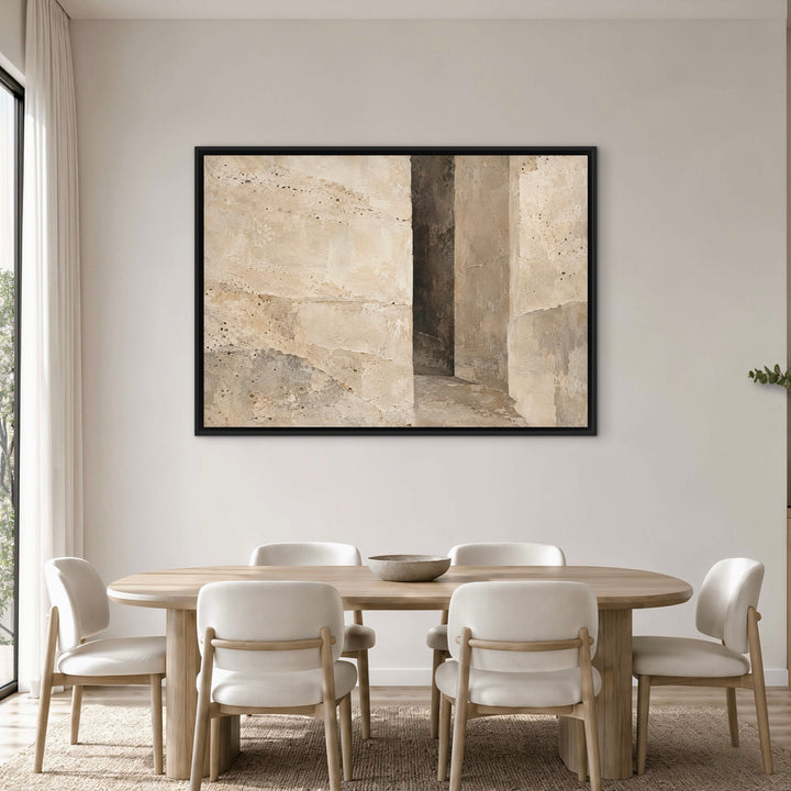 Stone Passage neutral architectural landscape framed canvas styled room view