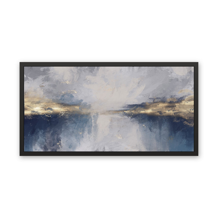 Tropical blue abstract framed canvas, black frame, front view