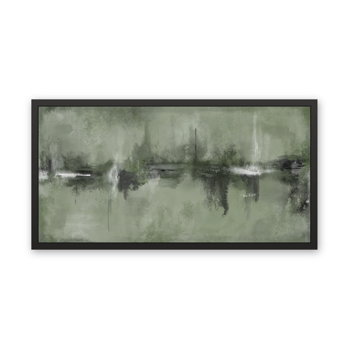 Verona Sage green abstract framed canvas, black frame, front view