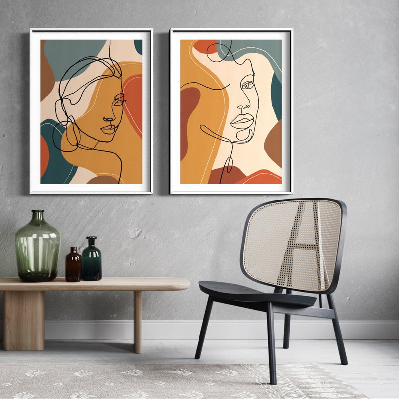 Abstract Art set of 2 Framed prints - Autumn Portrait Figure Lines - HD London