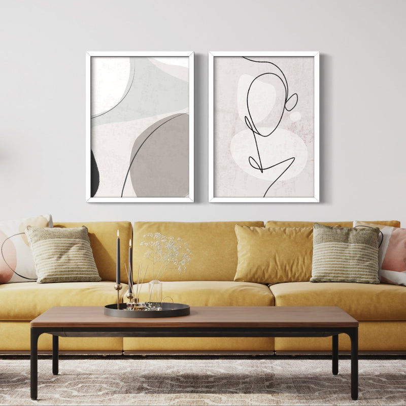 Abstract Art set of 2 framed prints - Grey Libertà Portrait Lines - HD London