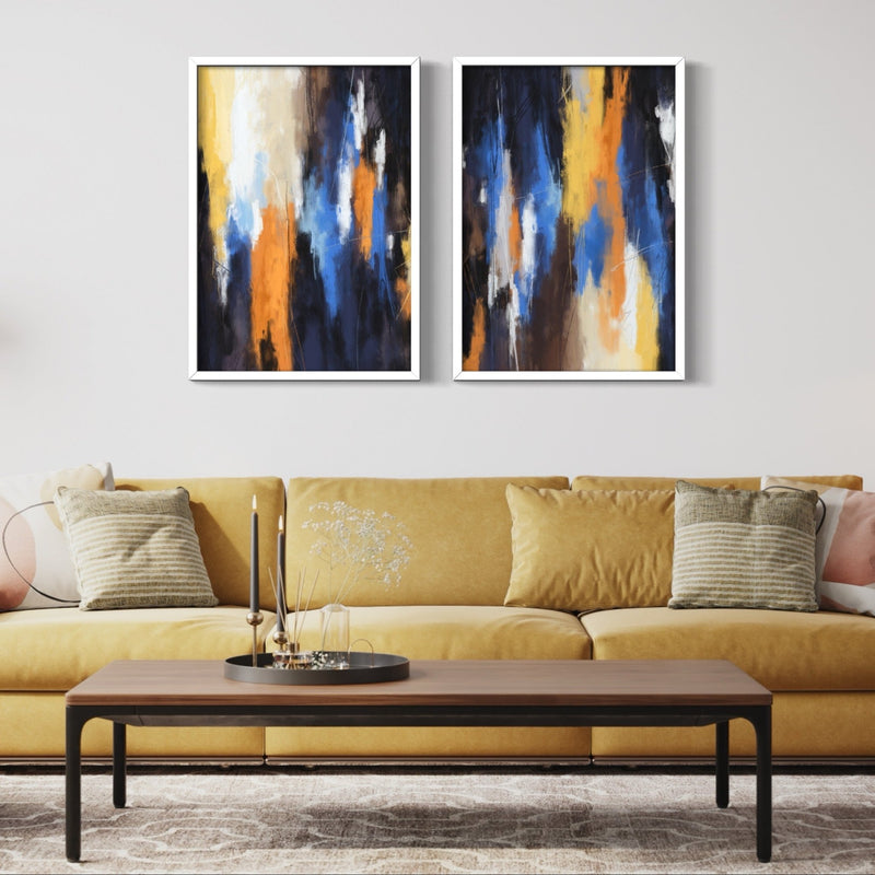 Abstract Art set of 2 framed prints - Orange Volcano la Eruzione - HD London