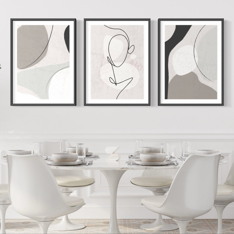 Abstract Art Set of 3 framed prints - Grey Libertà Portrait Lines - HD London