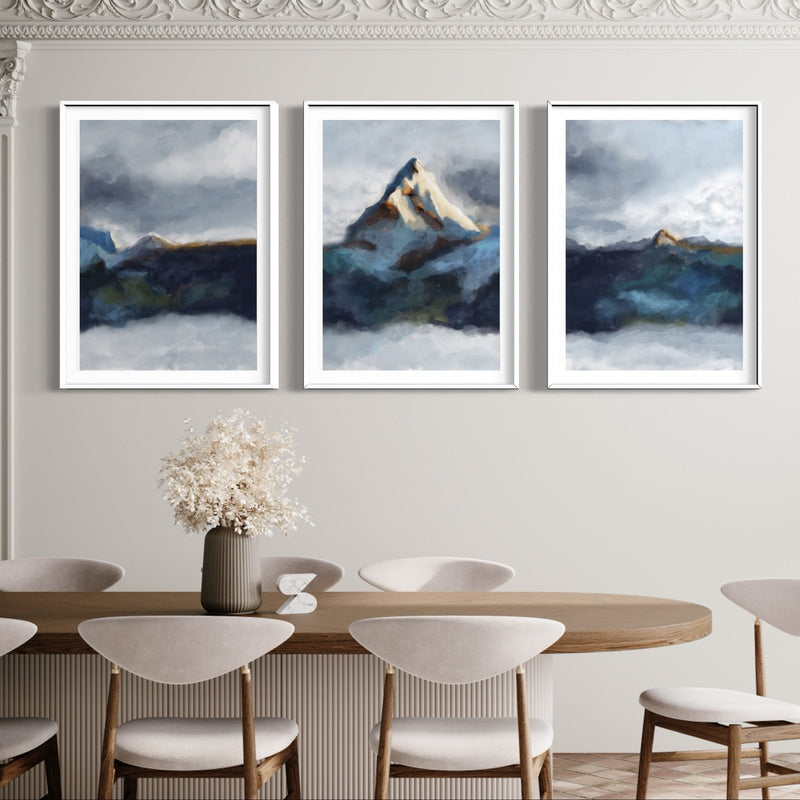 Abstract Art set of 3 Framed prints - Winter Mountains Portrait - HD London