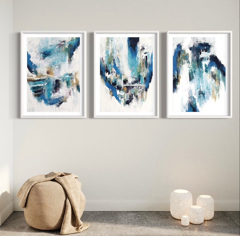 Abstract Art set of 3 prints - Blue Rain