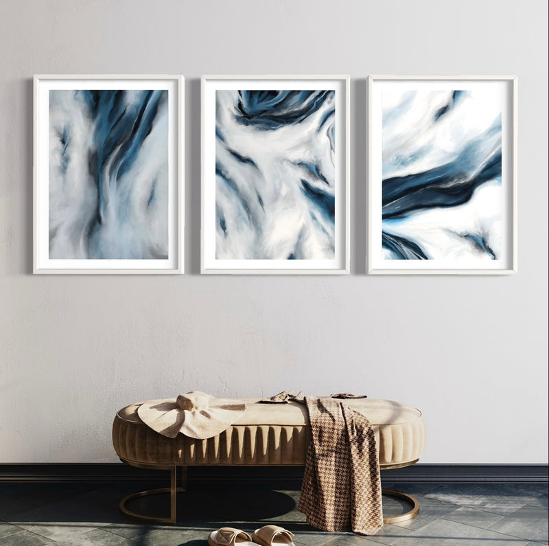 Abstract Art set of 3 prints - Blue Marble