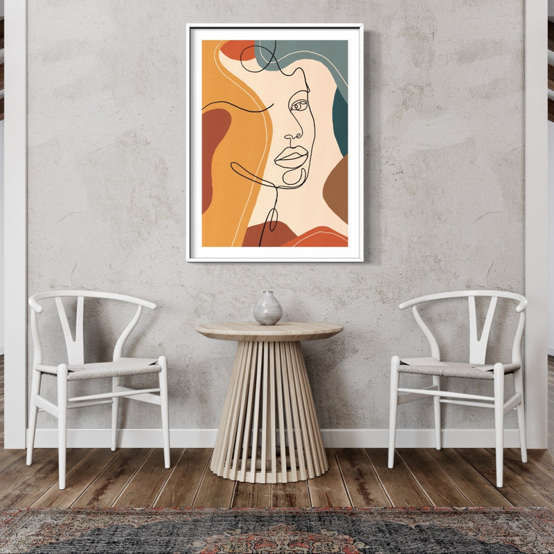 Set of 1 - Abstract Art Painting 'Autumn Portrait Figure Lines' Framed Prints - HD London