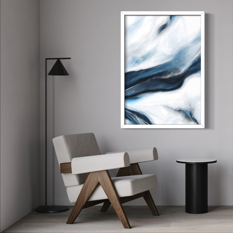 Set of 1 - Abstract Art Painting 'Blue & White Marbled Sea' Framed Prints - HD London