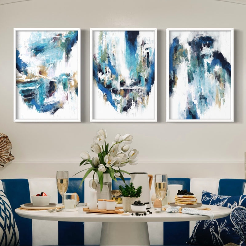 Abstract Art set of 3 prints - Blue Rain